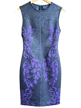 YIGAL AZROUEL Scuba Neoprene Navy and Purple Sheath Dress Sz 6